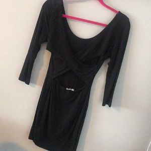 ¾ Sleeve Black Dress with Criss-cross Back